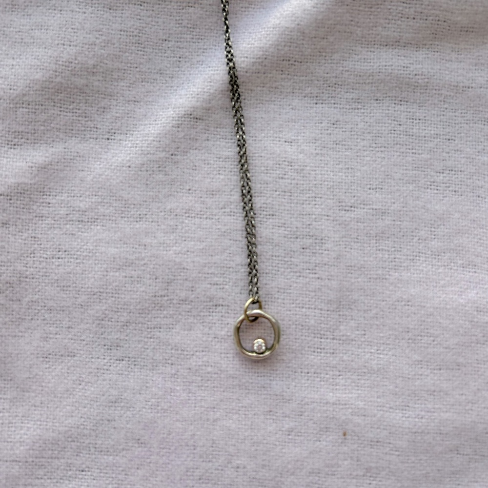 Jamie Joseph oxidized sterling and 14k gold diamond organic circle necklace